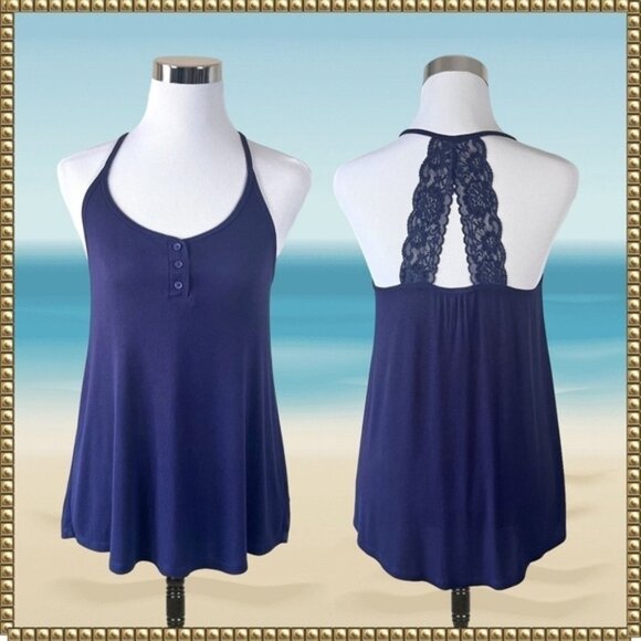 Anthropologie Tops - Floreat Anthropologie Navy Lace Racerback Tank Medium